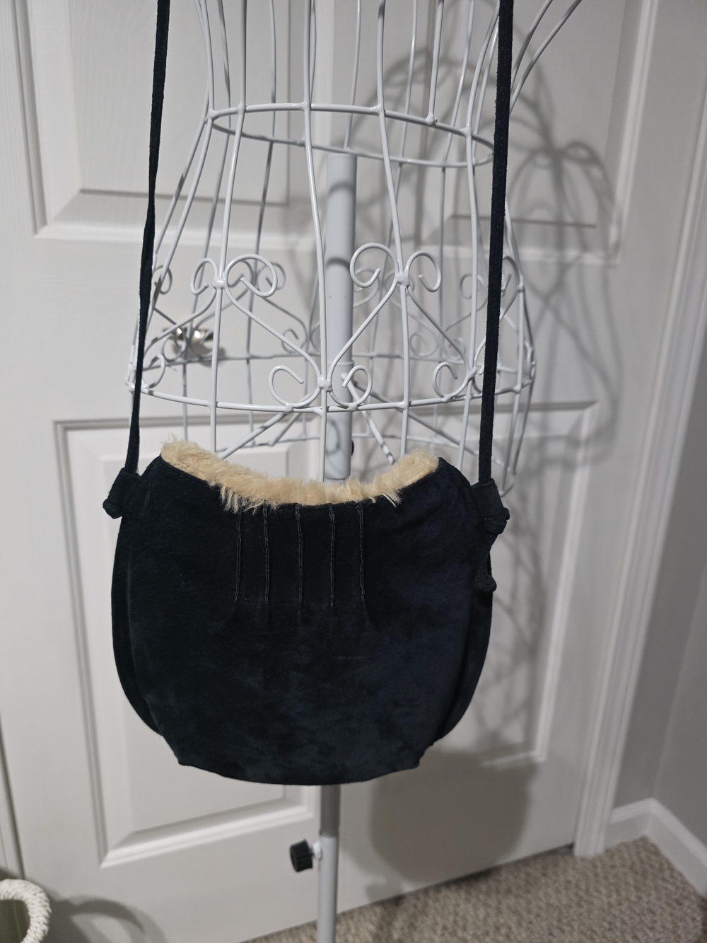 Wilson Leeather Vintage Black Suede Shearling Crossbody Bag